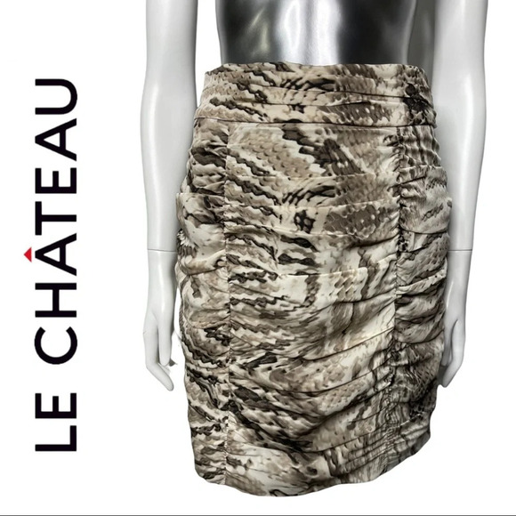 Le Chateau Ruched Snakeskin  Skirt Back Zipper Tan Black Cream size 6 - Picture 1 of 8